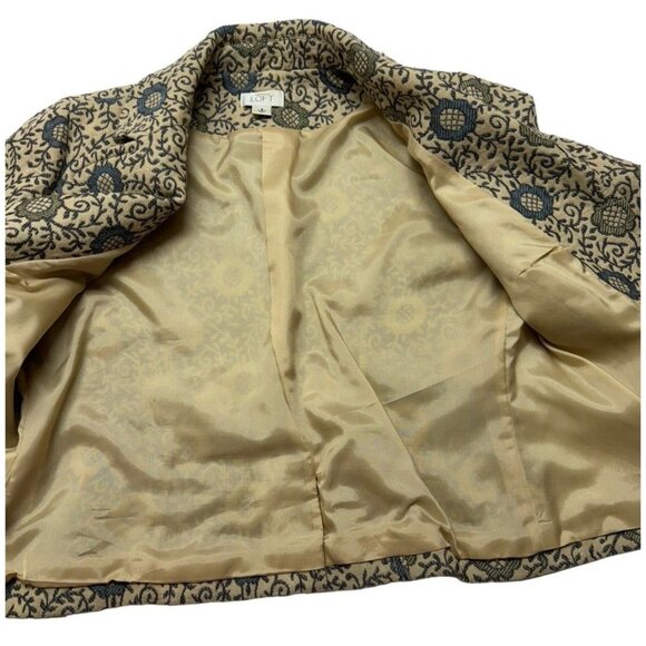 Ann Taylor Loft Wool Blend Knit Blazer Jacket Blue Beige Medallion Size 6 - Picture 4 of 9